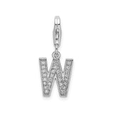 Sterling Silver Letter W Charm Pendant with Cubic Zirconia, Clip-On Monogram Jewelry