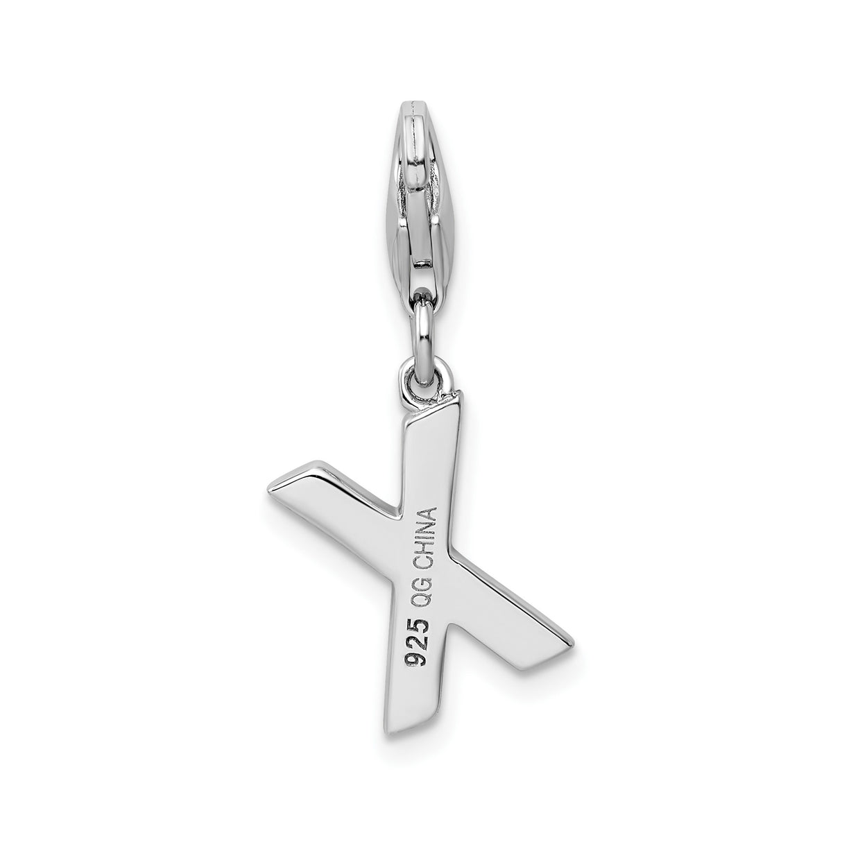 Sterling Silver Letter X Charm Pendant with Cubic Zirconia, Slanted Initial Jewelry for Women