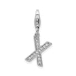 Sterling Silver Letter X Charm Pendant with Cubic Zirconia, Slanted Initial Jewelry for Women