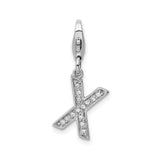 Sterling Silver Letter X Charm Pendant with Cubic Zirconia, Slanted Initial Jewelry for Women