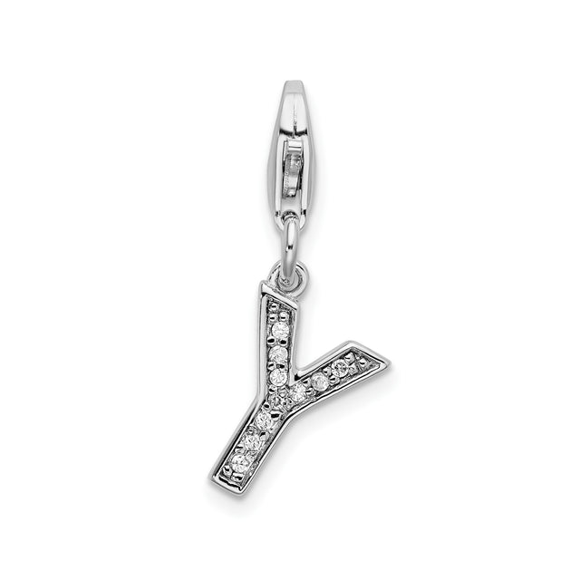 Sterling Silver Letter Y Pendant with Cubic Zirconia, Dainty Alphabet Charm Necklace