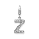 Sterling Silver Charm Pendant with Cubic Zirconia, Letter Z, Clip-On Initial Jewelry
