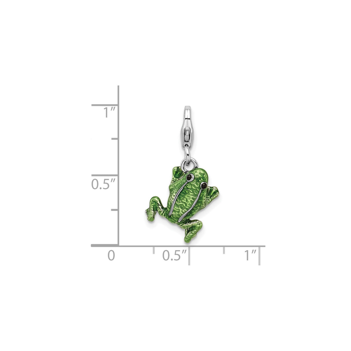 Sterling Silver Frog Charm with Green Enamel Detail, Nature and Animal Design