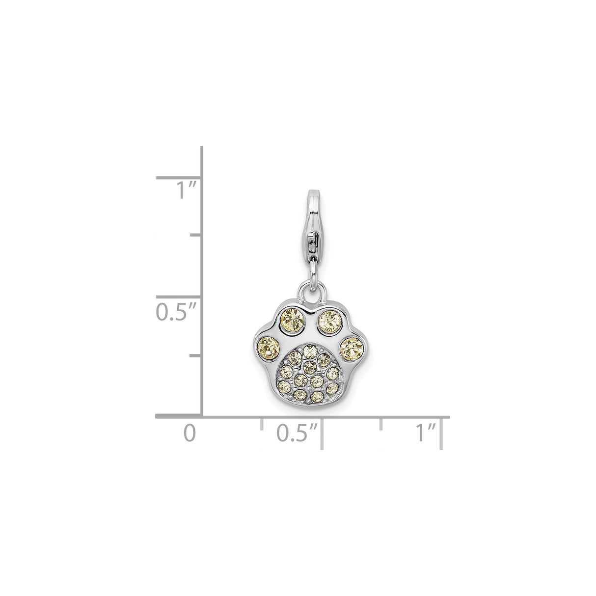 Sterling Silver Paw Pendant with Yellow Cubic Zirconia, Pet Memorial Charm for Animal Lovers