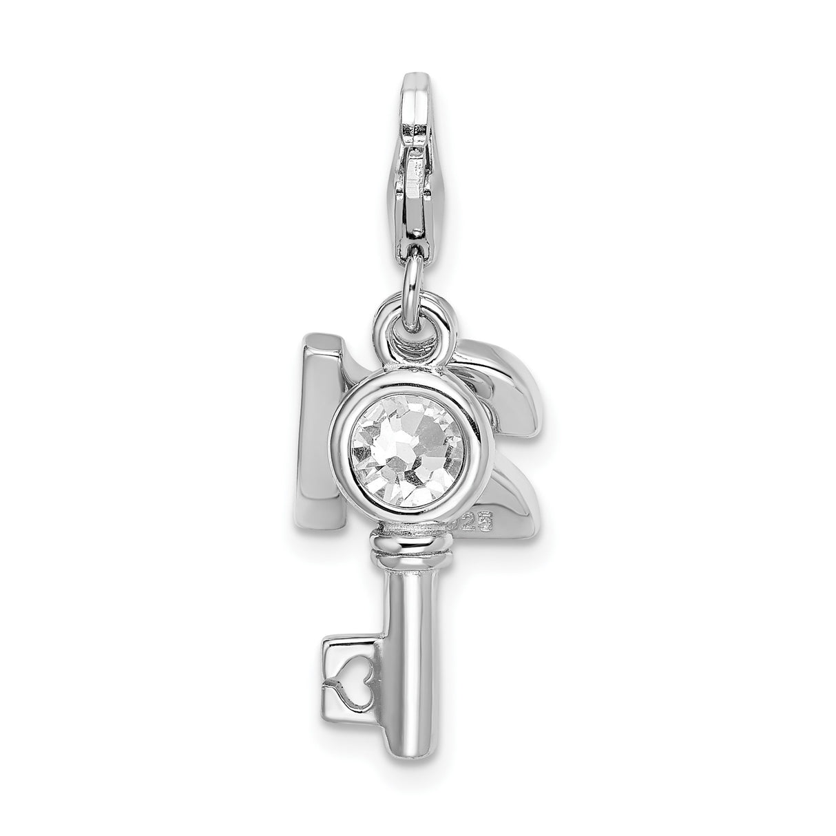 Sterling Silver Key Pendant with Red Enamel Crystal, 21st Birthday Charm for Women