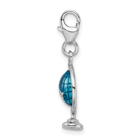 Enameled Globe Lobster Clasp Charm Pendant in Real 925 Sterling Silver