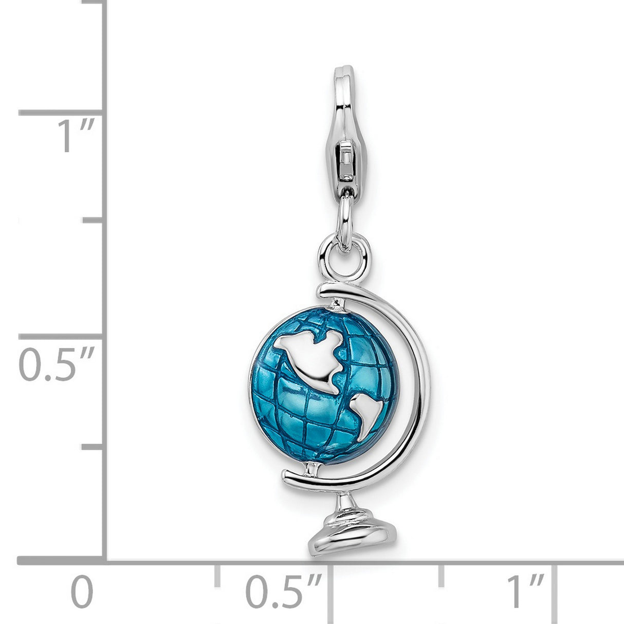 Enameled Globe Lobster Clasp Charm Pendant in Real 925 Sterling Silver