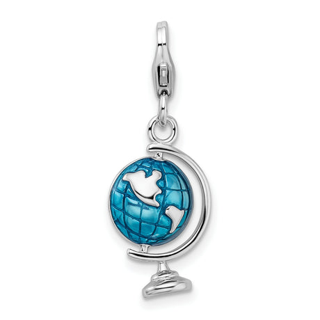 Enameled Globe Lobster Clasp Charm Pendant in Real 925 Sterling Silver