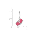 Sterling Silver Boxer Dog Charm with Pink Enamel and Bow Detail, Whimsical Dangle Style