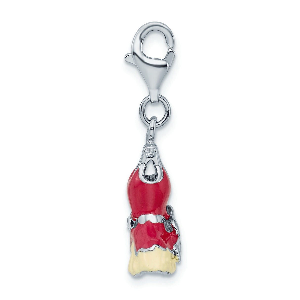 Sterling Silver Dress Charm Pendant with Crystal, Enamel Flowers and Ballerina Skirt Design