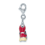 Sterling Silver Dress Charm Pendant with Crystal, Enamel Flowers and Ballerina Skirt Design
