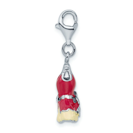 Sterling Silver Dress Charm Pendant with Crystal, Enamel Flowers and Ballerina Skirt Design