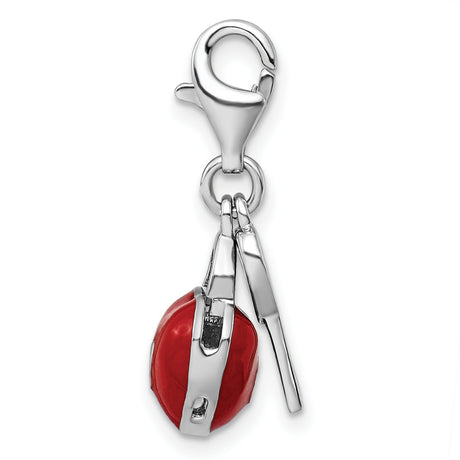Enameled 3-D Heart And Key Charm Pendant in Real 925 Sterling Silver