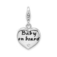 Sterling Silver Heart Pendant with Cubic Zirconia, Baby on Board Engraving, Maternity Jewelry