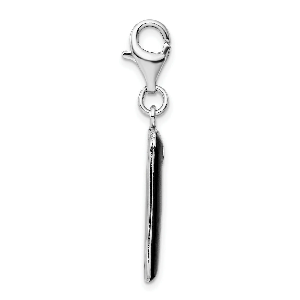 Black Enameled 3-D Cell Phone Charm Pendant in Real 925 Sterling Silver