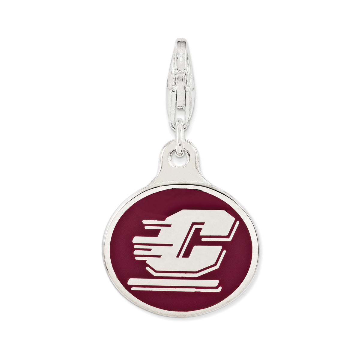 Sterling Silver Pendant Featuring Central Michigan Logo on Maroon Background