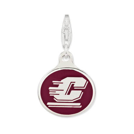 Sterling Silver Pendant Featuring Central Michigan Logo on Maroon Background