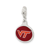 Sterling Silver Pendant with Virginia Tech VT Logo, Maroon and Orange Enamel Design