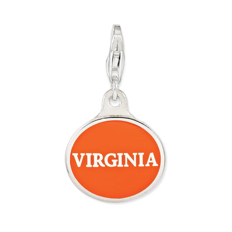 Sterling Silver Virginia Pendant with Round Orange Enamel, Bold Lettering Design
