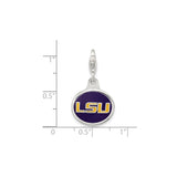 Sterling Silver LSU Tigers Pendant with Official Purple and Gold Enamel Logo, Collegiate Charm