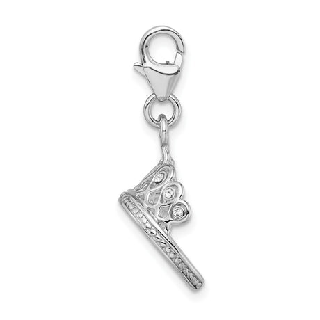 Sterling Silver Tiara Charm Pendant with Clear Crystal, Filigree Crown Design, Fantasy-Inspired Jewelry