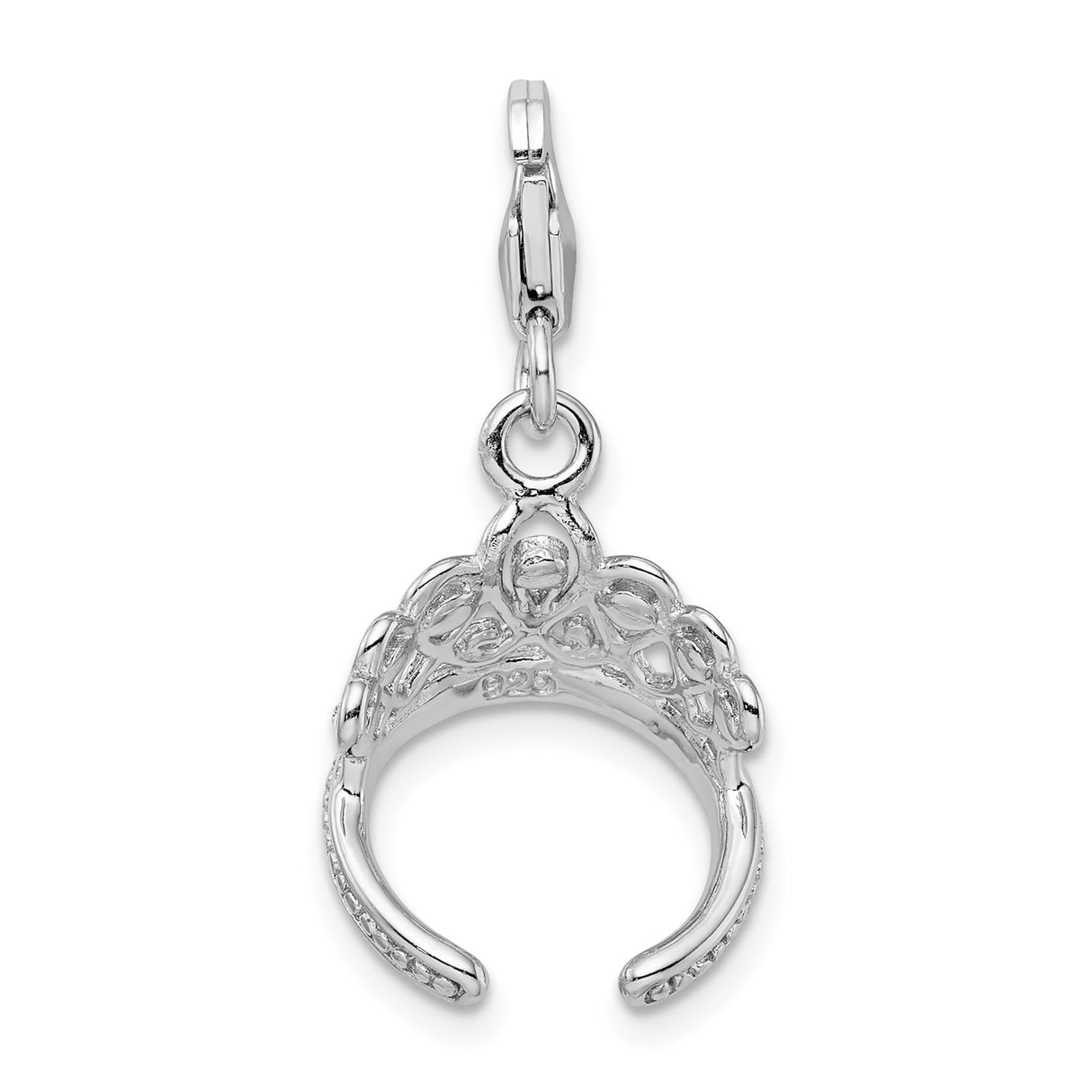Sterling Silver Tiara Charm Pendant with Clear Crystal, Filigree Crown Design, Fantasy-Inspired Jewelry