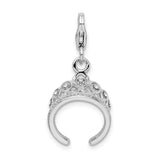 Sterling Silver Tiara Charm Pendant with Clear Crystal, Filigree Crown Design, Fantasy-Inspired Jewelry