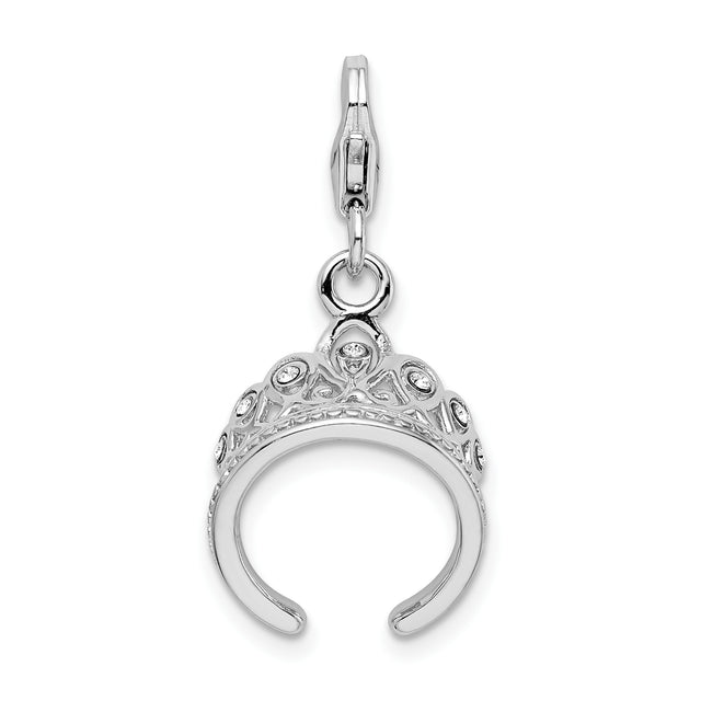 Sterling Silver Tiara Charm Pendant with Clear Crystal, Filigree Crown Design, Fantasy-Inspired Jewelry