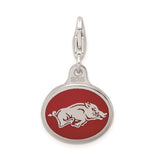 Sterling Silver University of Arkansas Razorbacks Charm with Red Enamel Background