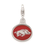 Sterling Silver University of Arkansas Razorbacks Charm with Red Enamel Background