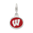 Sterling Silver Pendant, Wisconsin W Logo with Red and White Enamel, College Sports Charm