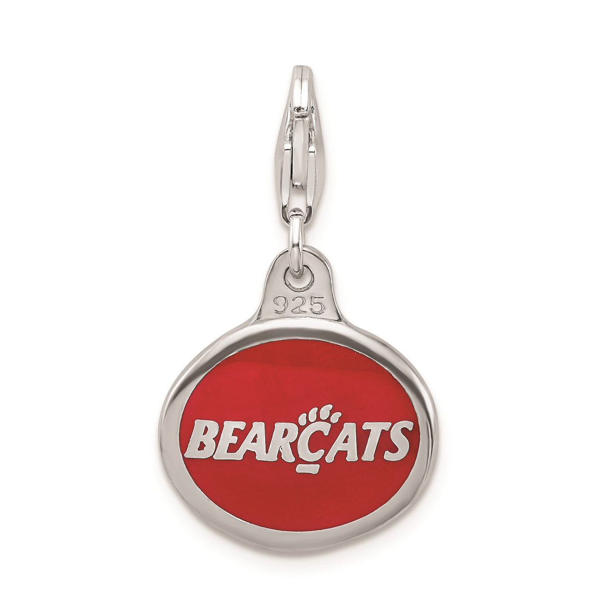 Sterling Silver University of Cincinnati Pendant with Red C Claw Logo on Black Enamel