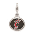 Sterling Silver University of Cincinnati Pendant with Red C Claw Logo on Black Enamel