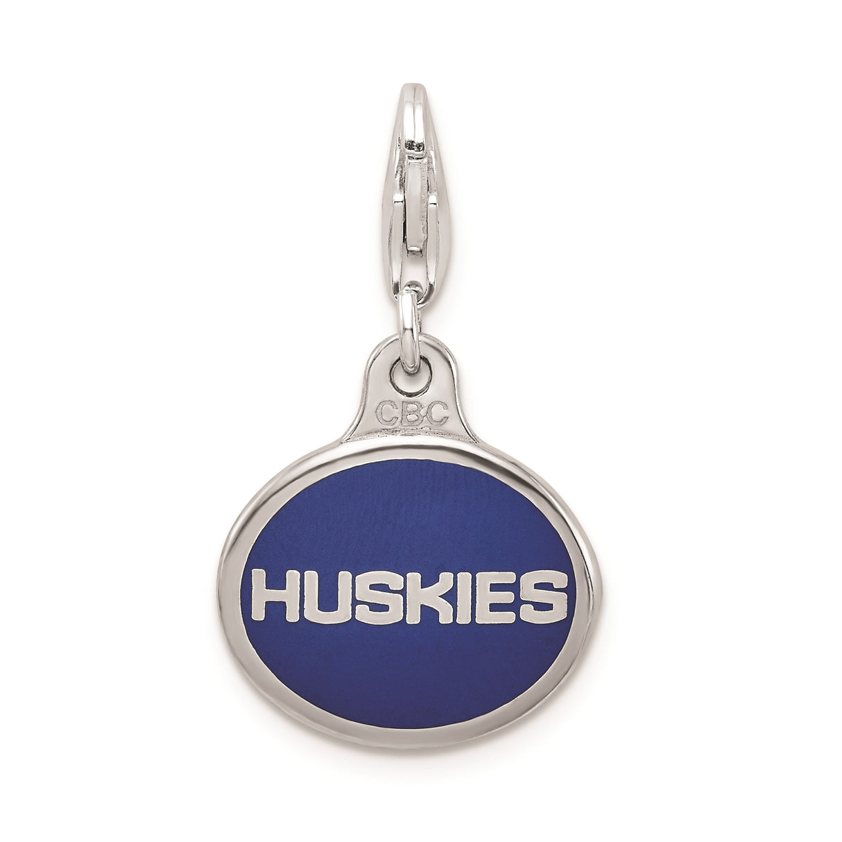 Sterling Silver UCONN Charm Pendant with Blue Enamel, Red and White Lettering