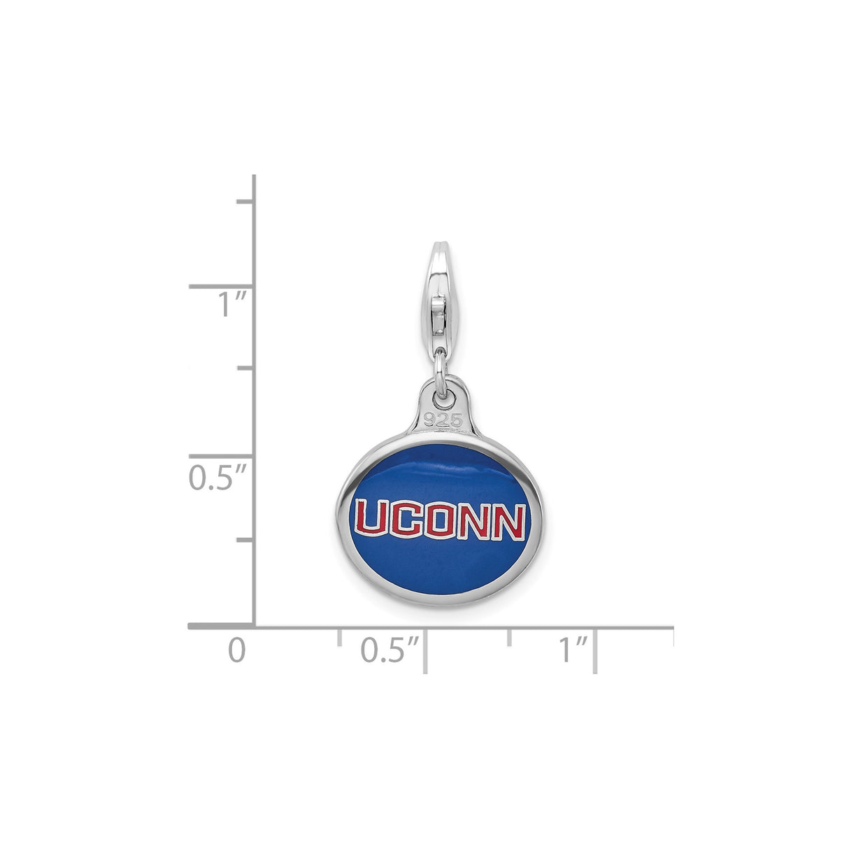 Sterling Silver UCONN Charm Pendant with Blue Enamel, Red and White Lettering