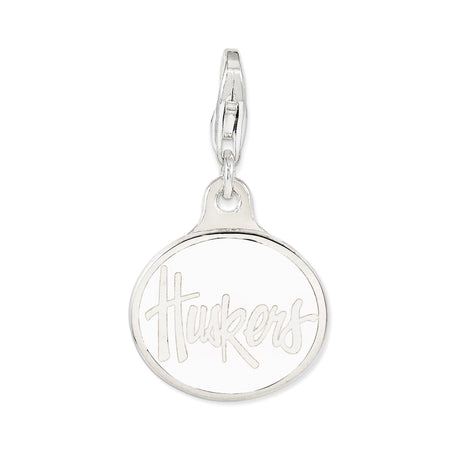 Sterling Silver Charm Pendant, Nebraska Huskers NCAA Logo, Unisex Sports Fan Jewelry