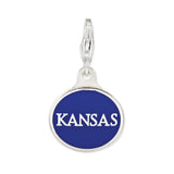 Sterling Silver Kansas State Charm Pendant with Blue Enamel Background and Bold Lettering