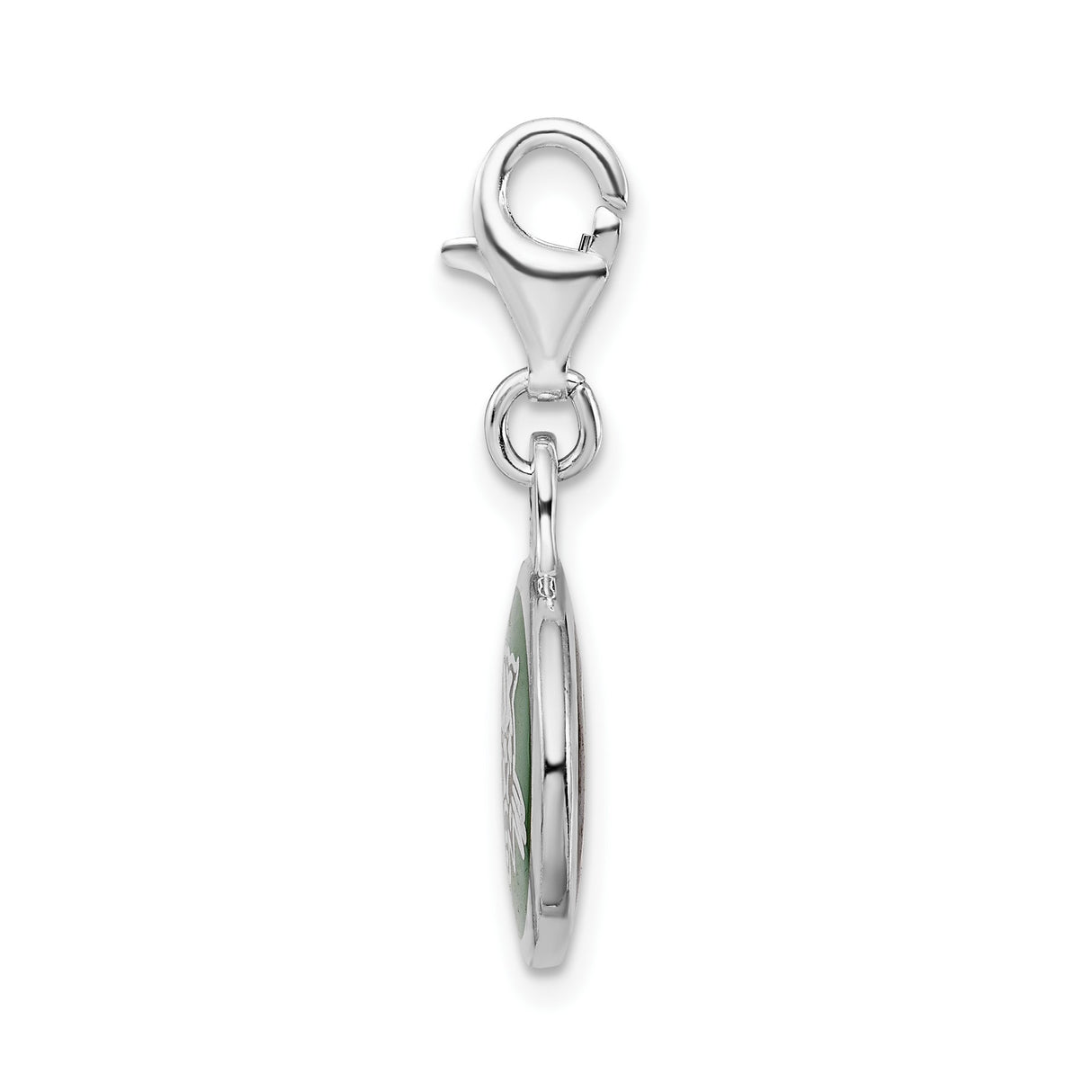 Sterling Silver Wildcat Mascot Charm with Green Enamel Background