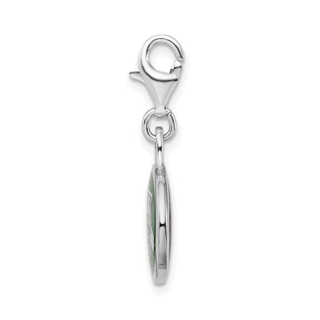 Sterling Silver Wildcat Mascot Charm with Green Enamel Background