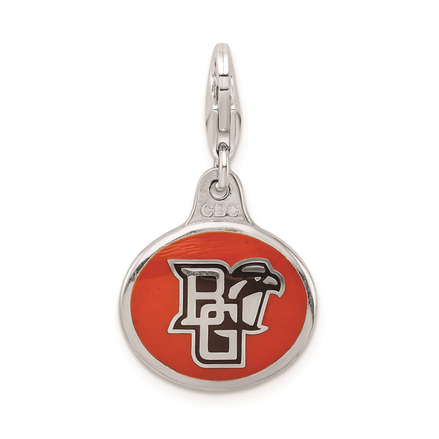 Sterling Silver Pendant with Orange Enamel Bowling Green Falcons Logo, NCAA College Charm