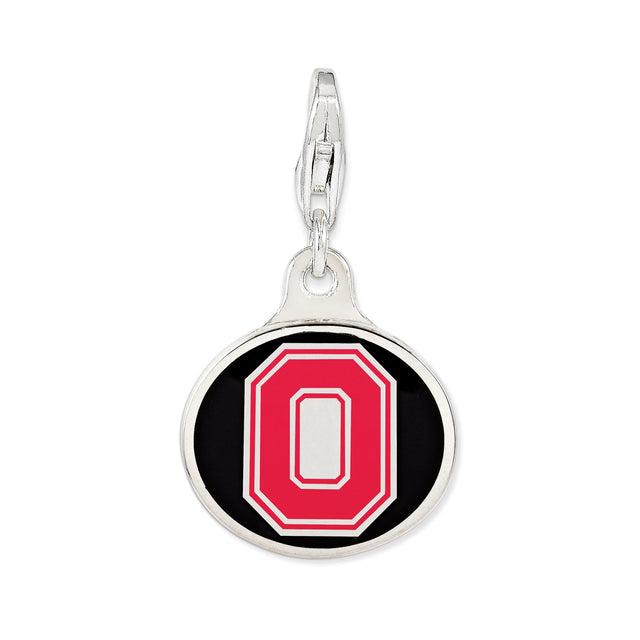 Sterling Silver Charm with Red Block O Logo, Ohio State University Clip-On Pendant