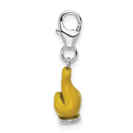 Sterling Silver Charm, Yellow Enamel Peace Sign Hand, Unisex Pendant for Bracelets or Necklaces