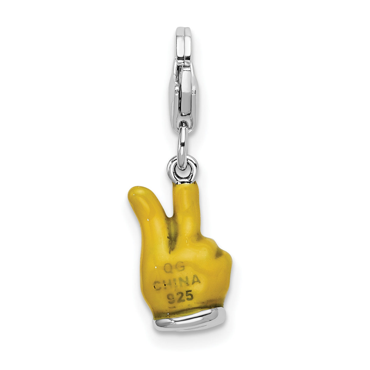 Sterling Silver Charm, Yellow Enamel Peace Sign Hand, Unisex Pendant for Bracelets or Necklaces