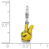 Sterling Silver Charm, Yellow Enamel Peace Sign Hand, Unisex Pendant for Bracelets or Necklaces