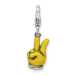 Sterling Silver Charm, Yellow Enamel Peace Sign Hand, Unisex Pendant for Bracelets or Necklaces