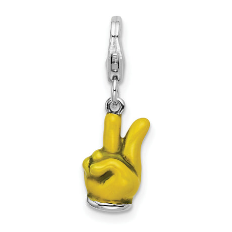 Sterling Silver Charm, Yellow Enamel Peace Sign Hand, Unisex Pendant for Bracelets or Necklaces
