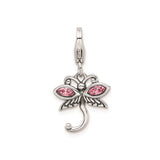 Sterling Silver Dragonfly Charm Pendant with Pink Crystal Wings, Nature and Spiritual Symbol