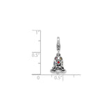 Sterling Silver Christmas Bell Charm with Multicolor Crystal Stars and Festive Bow Accent