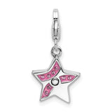 Pink Swarovski Star Lobster Clasp Charm Pendant in Real 925 Sterling Silver