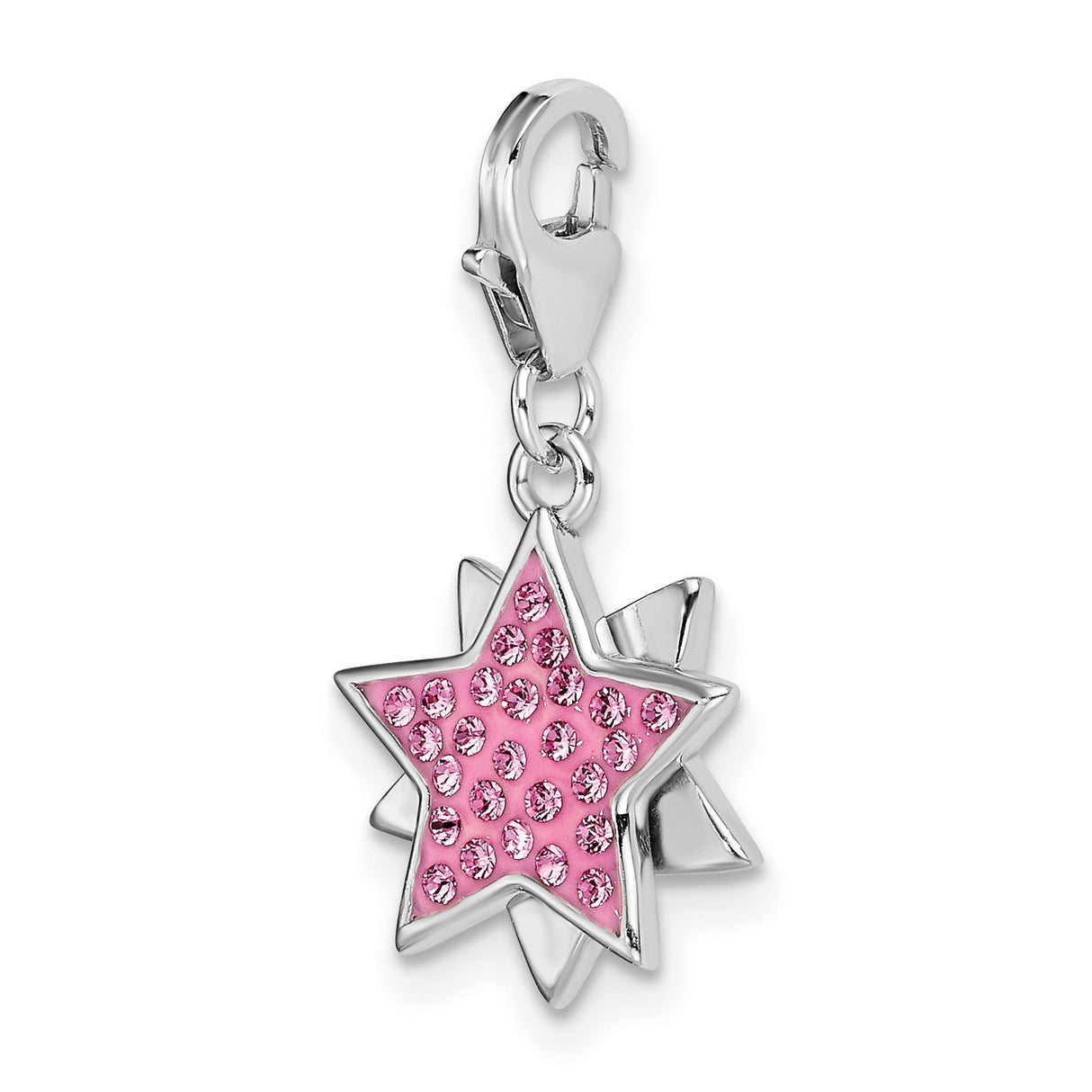 Pink Swarovski Star Lobster Clasp Charm Pendant in Real 925 Sterling Silver